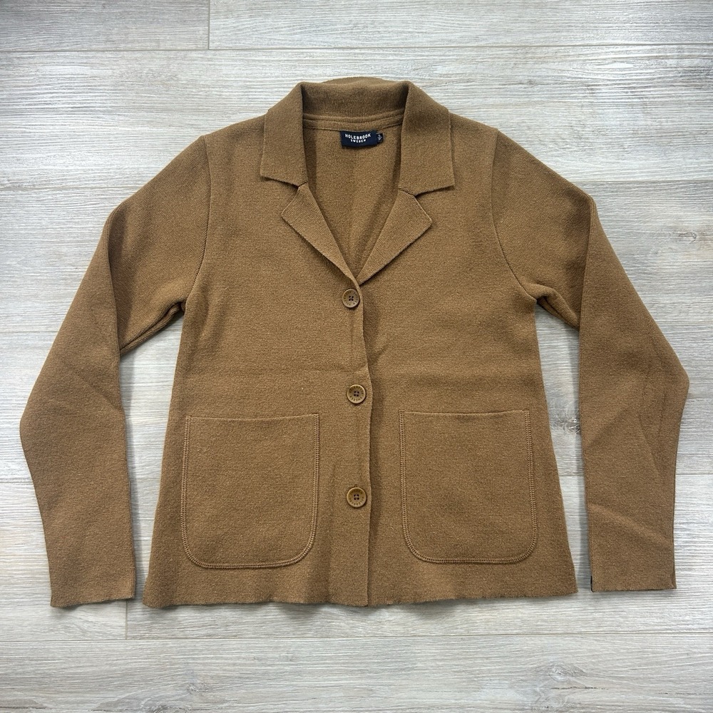 Holebrook Sweden Small Wool Blend Camel Brown Collared Cardigan Nantucket